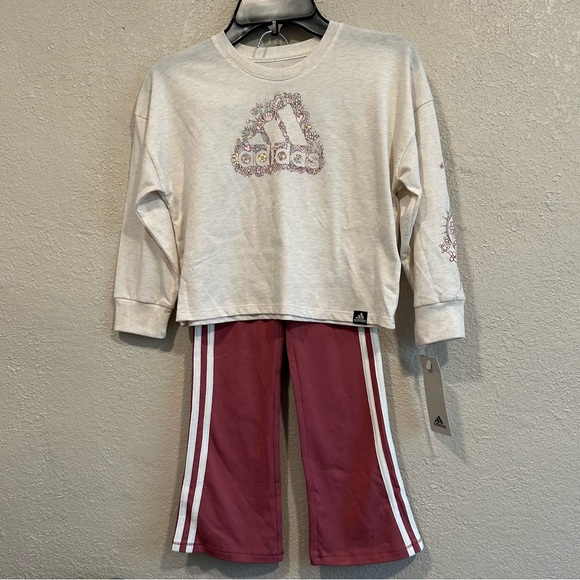 Girls Adidas Long Sleeve top & Flare pants set - Picture 2 of 5